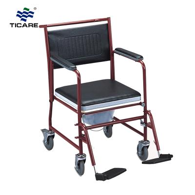 TC691 Powder Coated Steel Frame Commode Wheelchair - TICARE HEALTH
