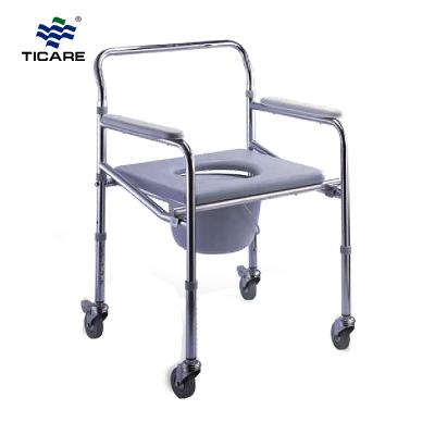 TC697 Chromed Steel Frame Commode Wheelchair With Height Adjustment - TICARE HEALTH